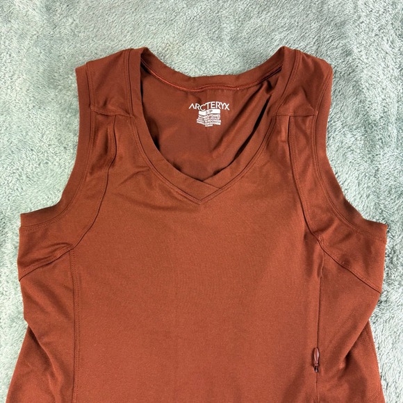 Arcteryx Womens S P Rust Orange Sleeveless V Neck Athletic Dress Zip Pocket - Picture 4 of 12